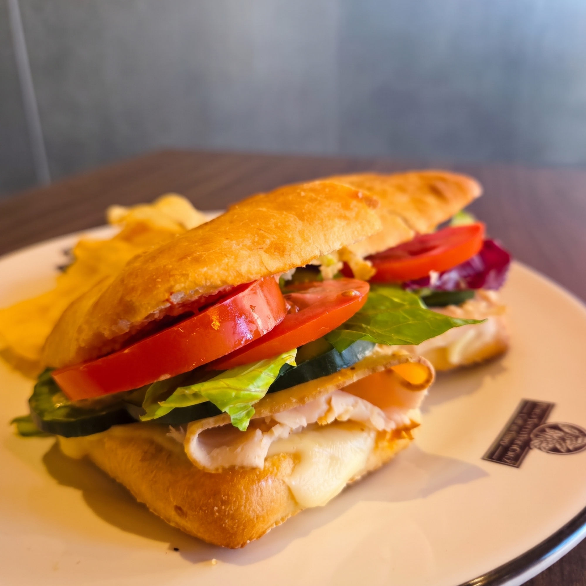 Ciabatta de pavo con jitomate y lechuga