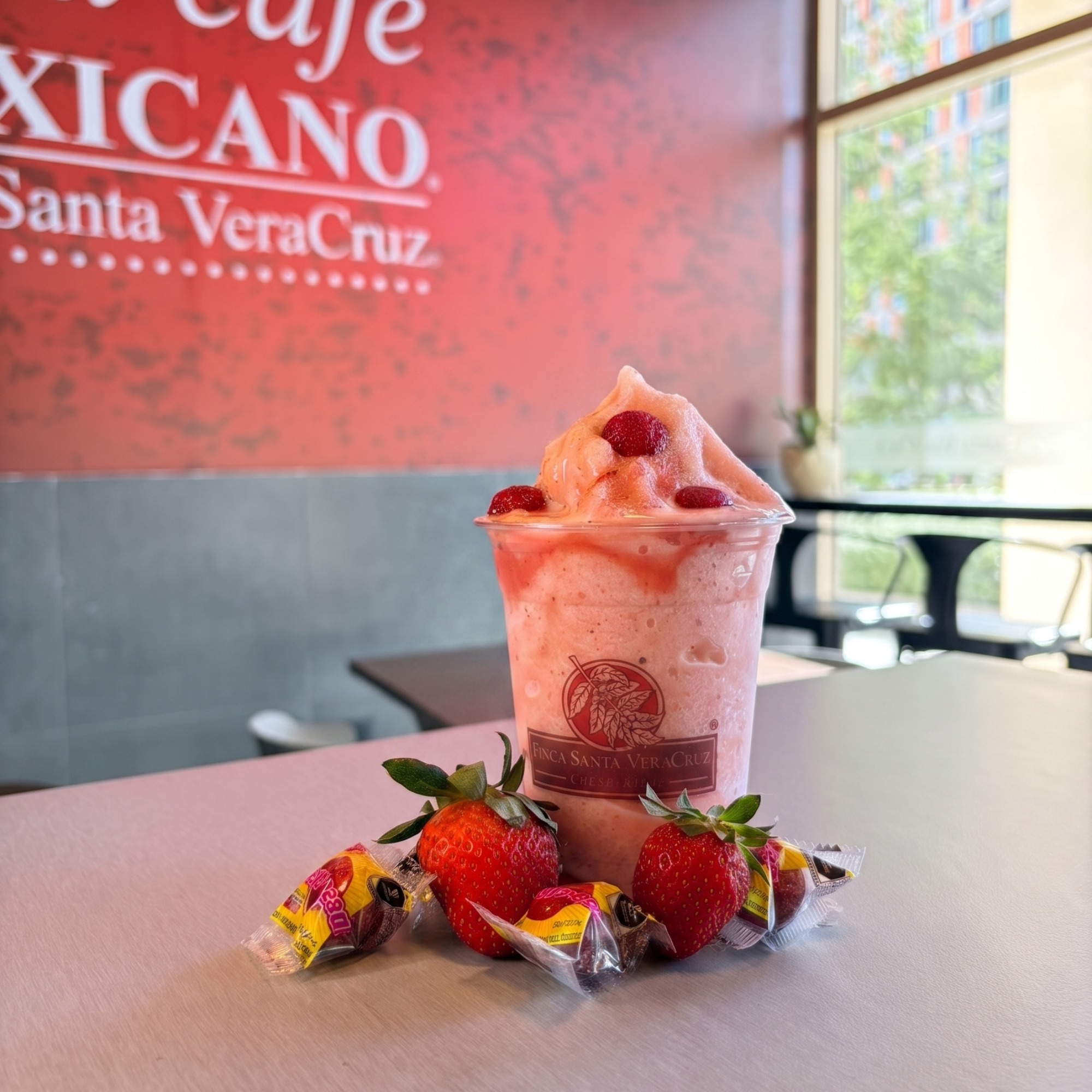 Frappé de fresa con fresas frescas